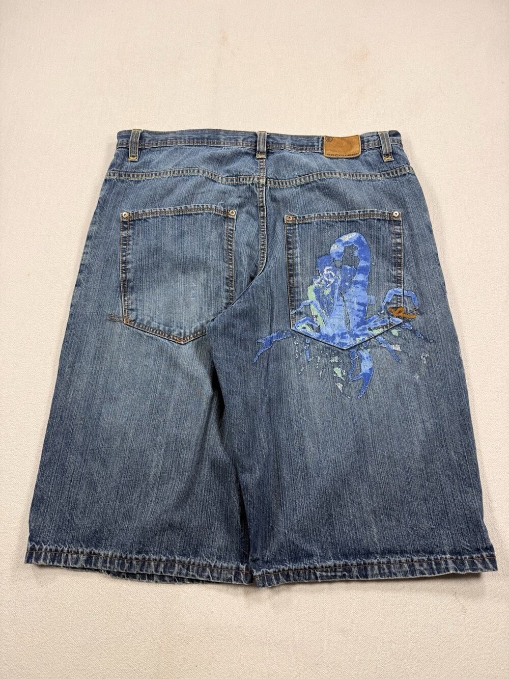 Vintage Ecko Unltd Shorts Mens 40 Blue Denim Y2K Embroidered Baggy Skater Grunge